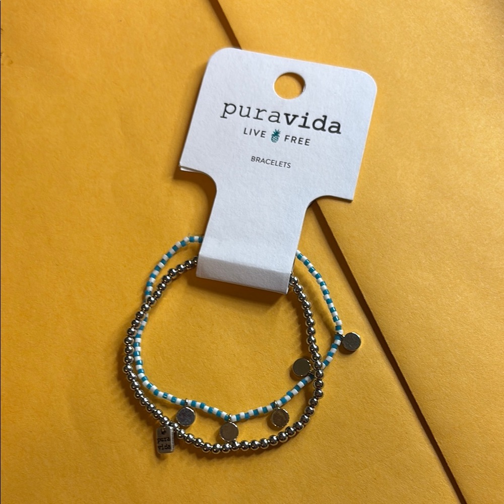 🆕 Pura Vida Silver & Blue Beaded Bracelets